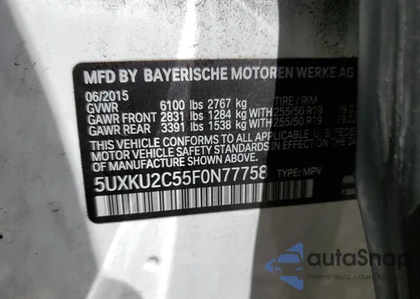 2015 BMW X6 xDrive35I z USA, uszkodzony, nr VIN 5UXKU2C55F0N77758